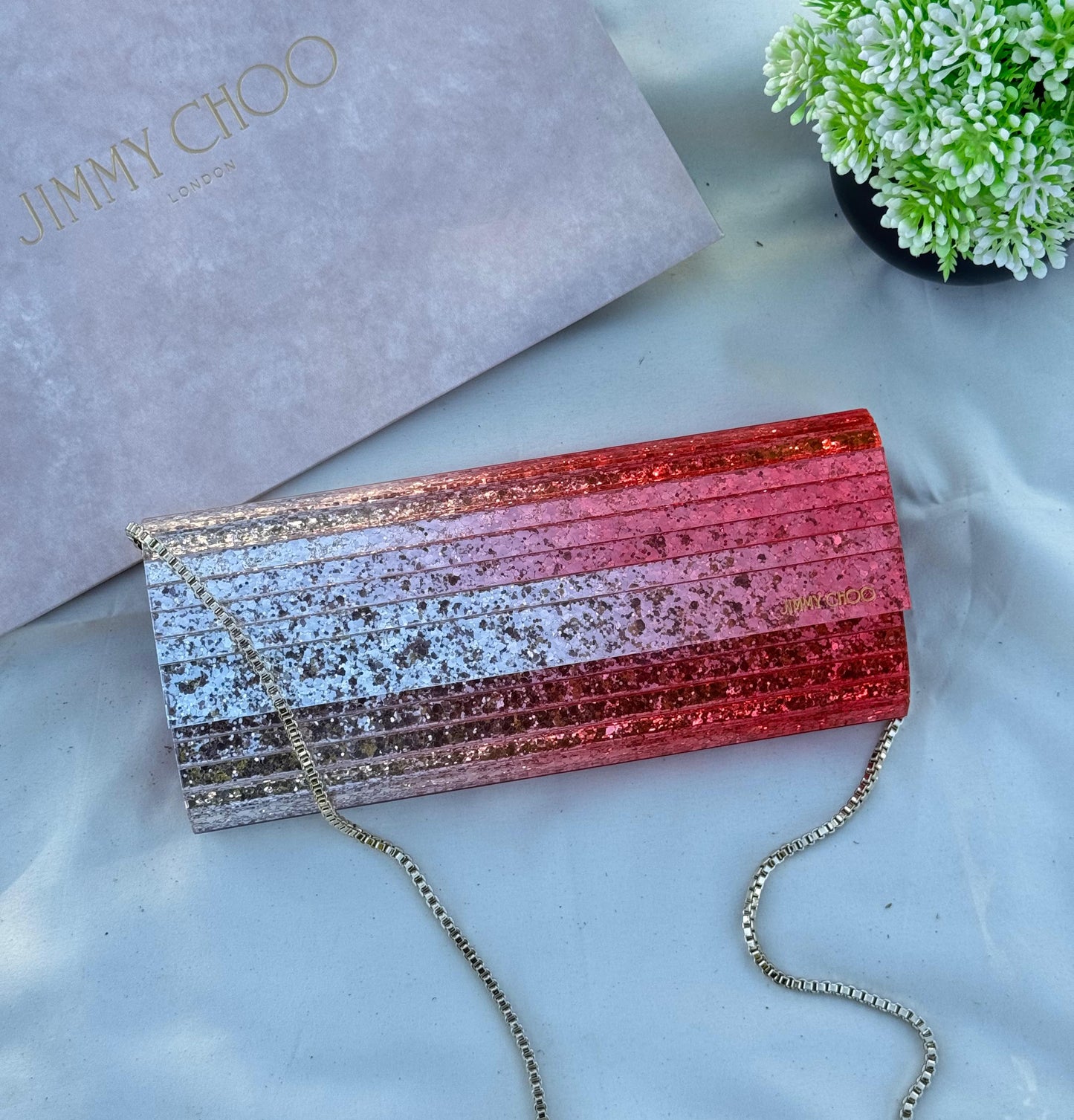 JIMMY CHOO Clutch Bag Glitter Plexi Super master Quality with box and dust bag Size 24 cm