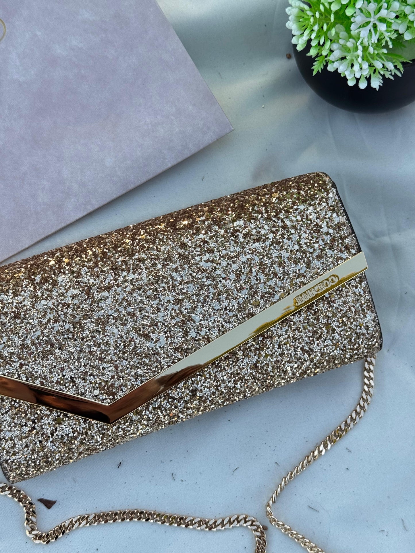 JIMMY CHOO Emmie Clutch Bag Glitter Super master Quality with box and dust bag Size 22 cm