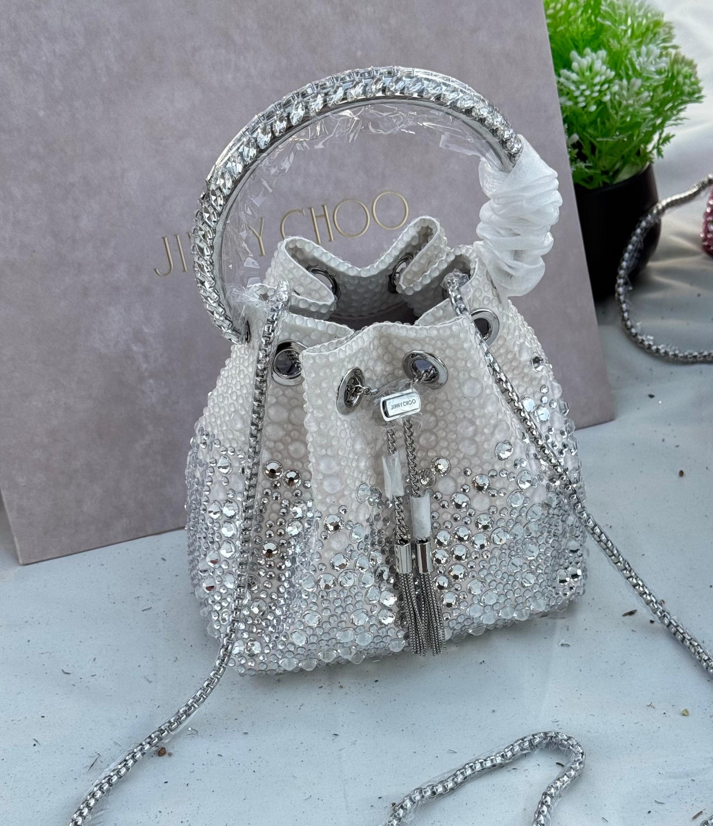 JIMMY CHOO Bon Bon top handle Crystal Super master Quality with box and dust bag Size 16 cm