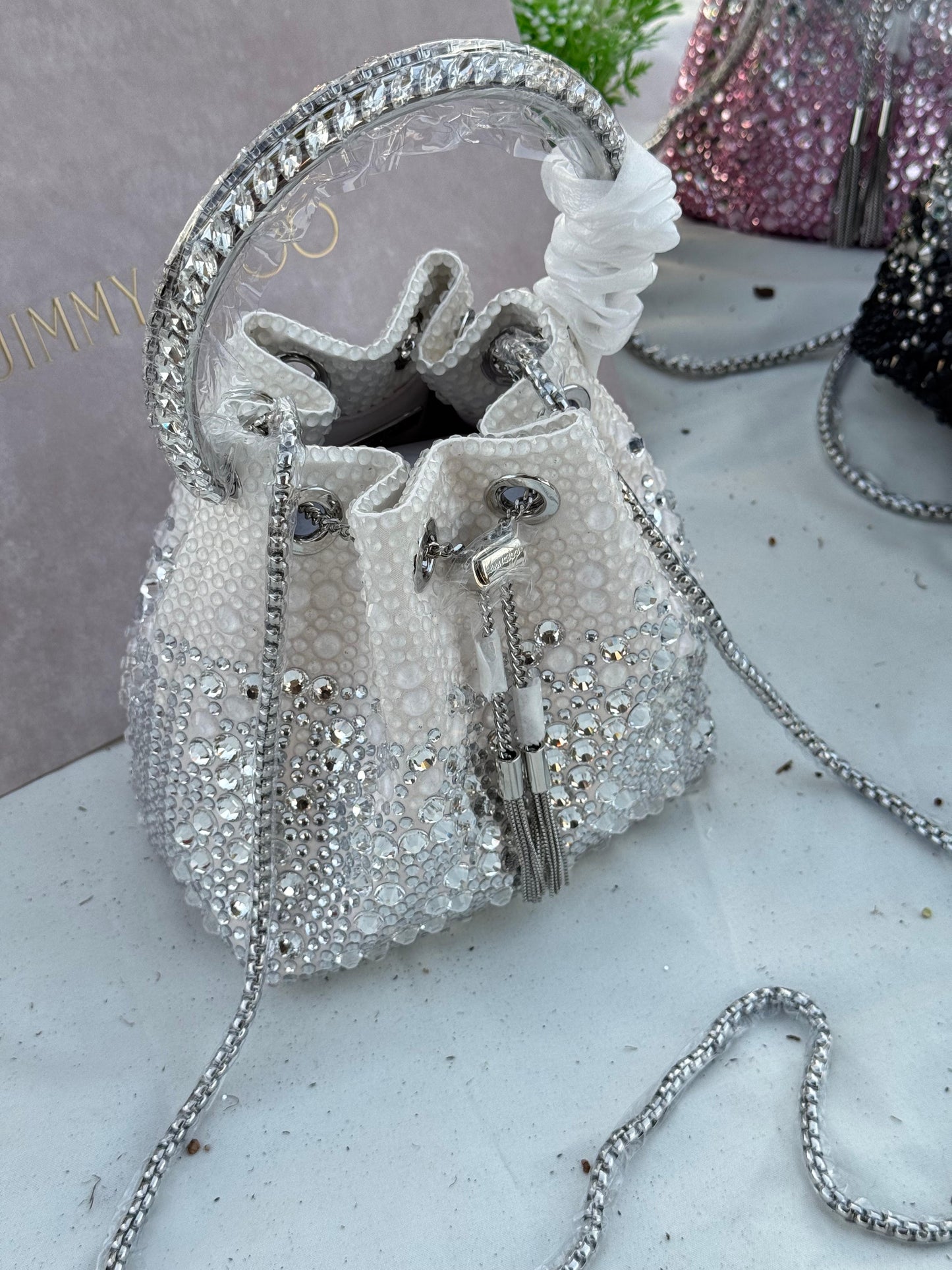 JIMMY CHOO Bon Bon top handle Crystal Super master Quality with box and dust bag Size 16 cm