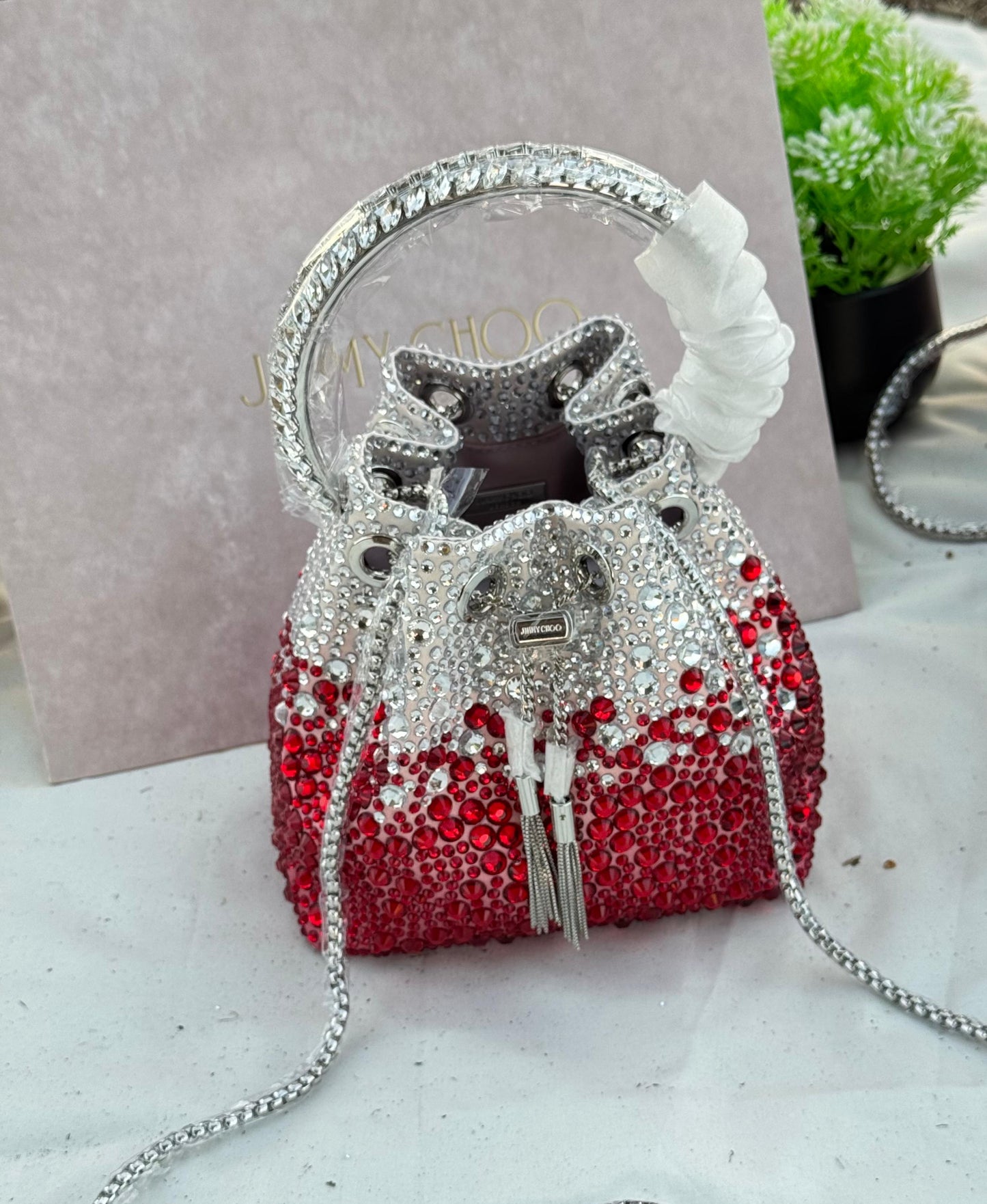 JIMMY CHOO Bon Bon top handle Crystal Super master Quality with box and dust bag Size 16 cm