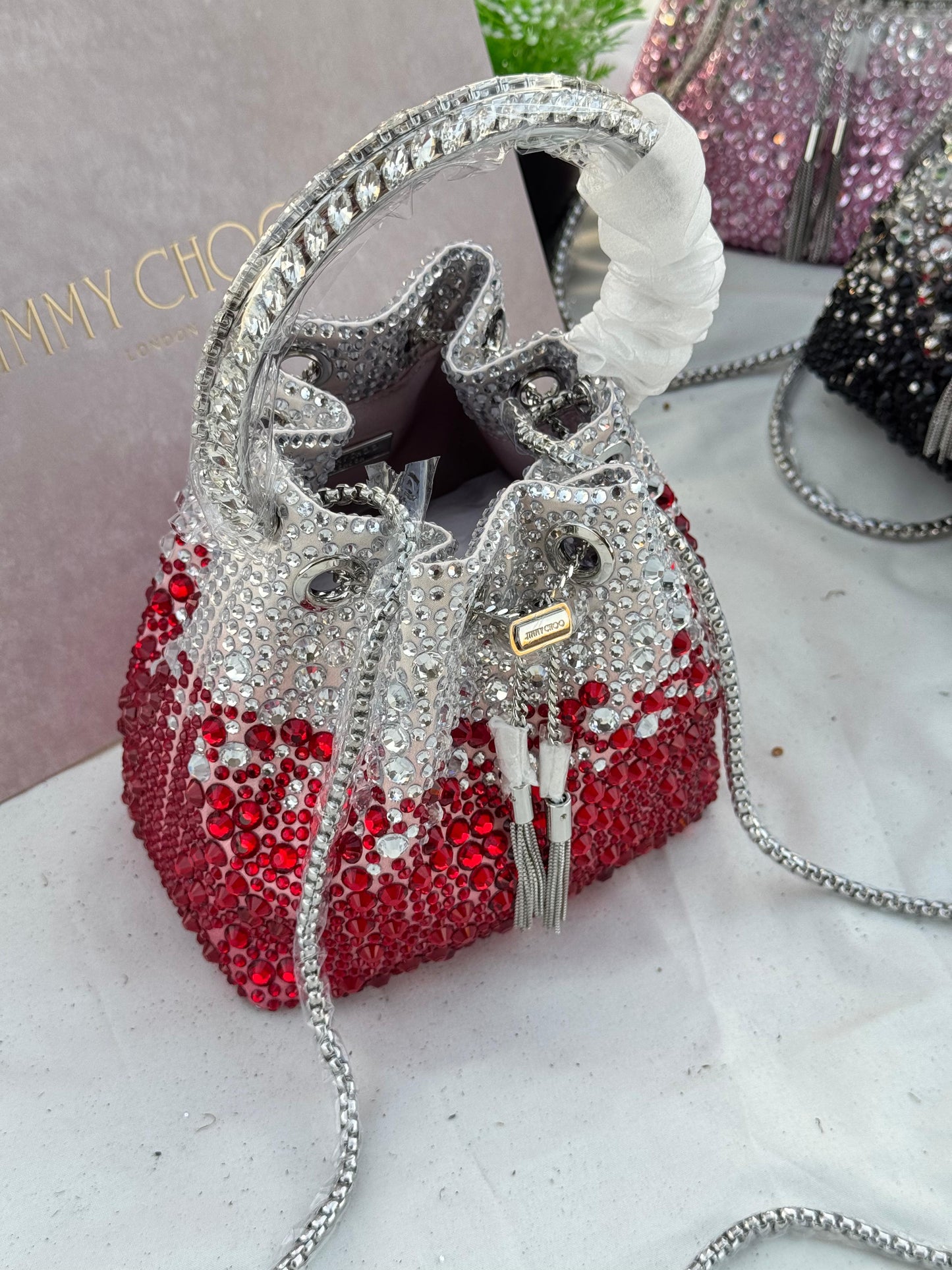 JIMMY CHOO Bon Bon top handle Crystal Super master Quality with box and dust bag Size 16 cm