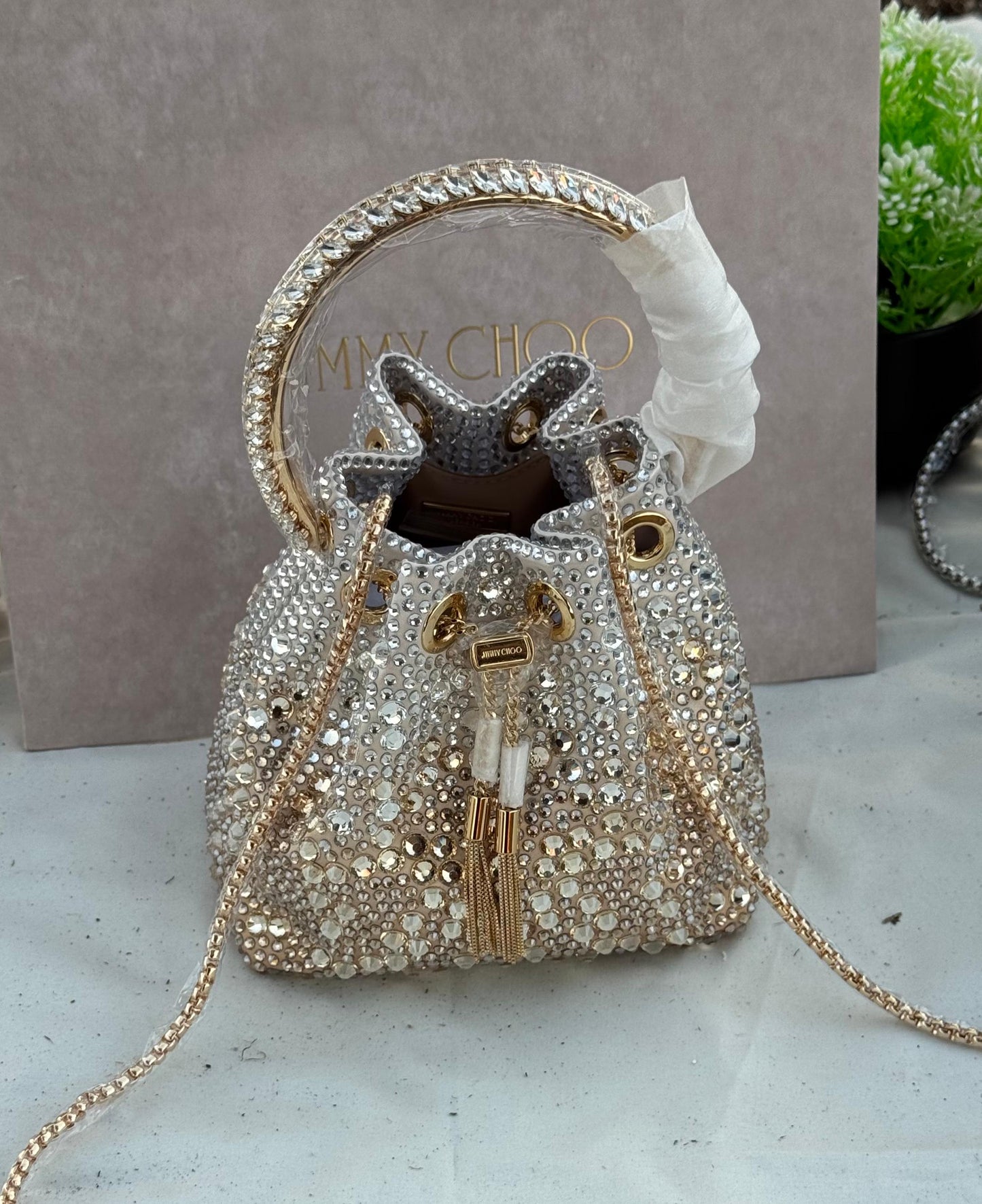 JIMMY CHOO Bon Bon top handle Crystal Super master Quality with box and dust bag Size 16 cm