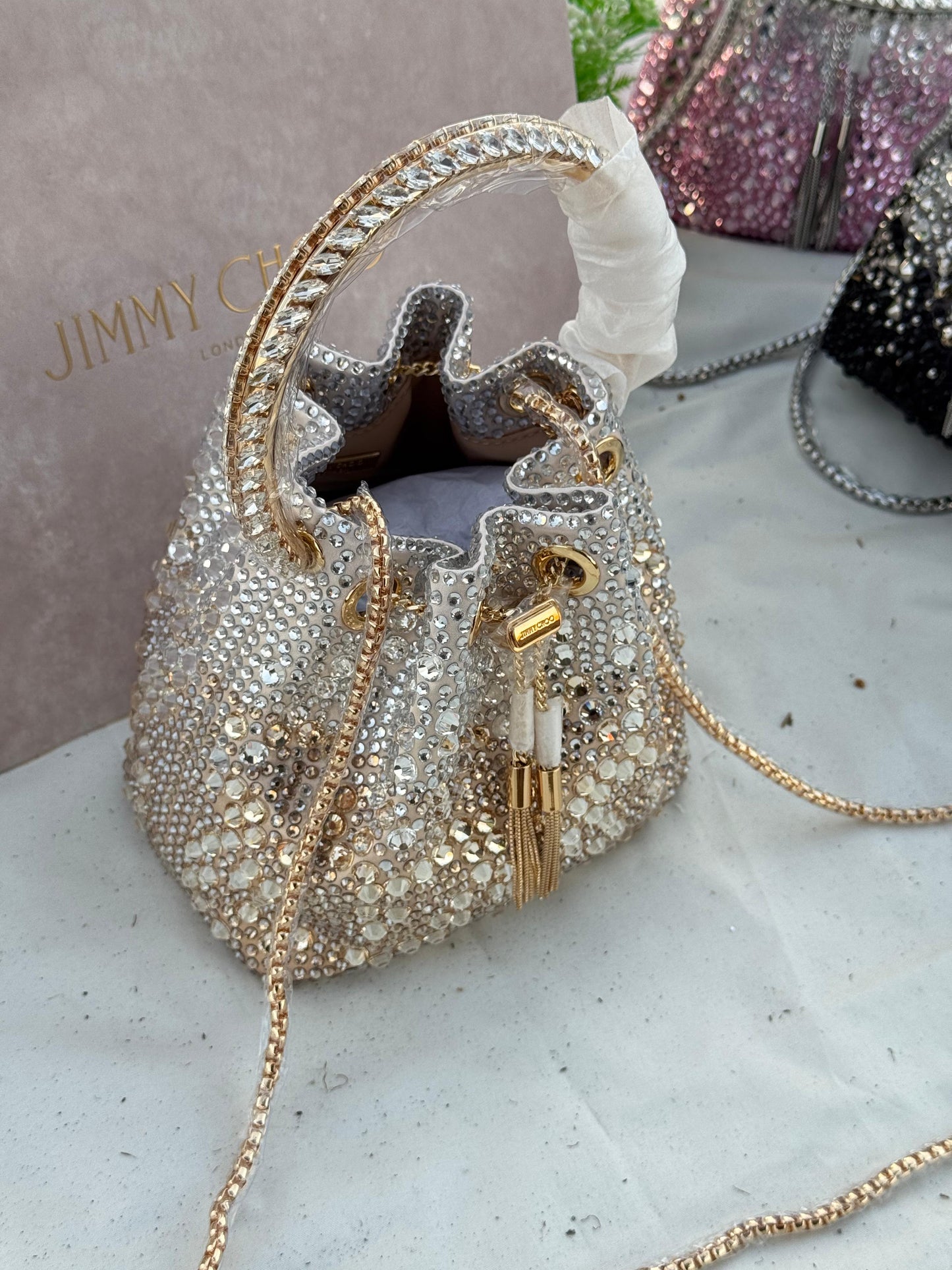 JIMMY CHOO Bon Bon top handle Crystal Super master Quality with box and dust bag Size 16 cm