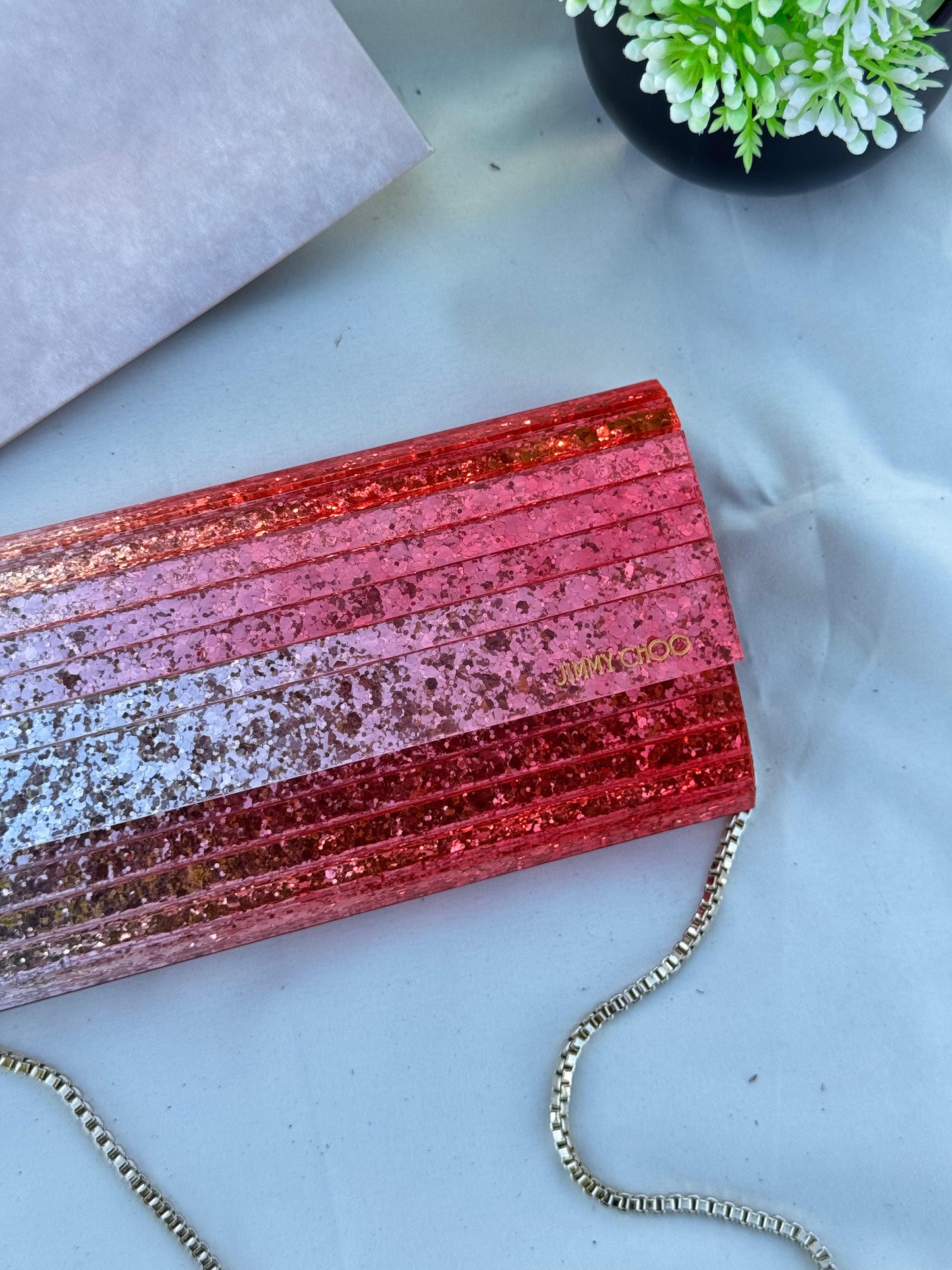 JIMMY CHOO Clutch Bag Glitter Plexi Super master Quality with box and dust bag Size 24 cm