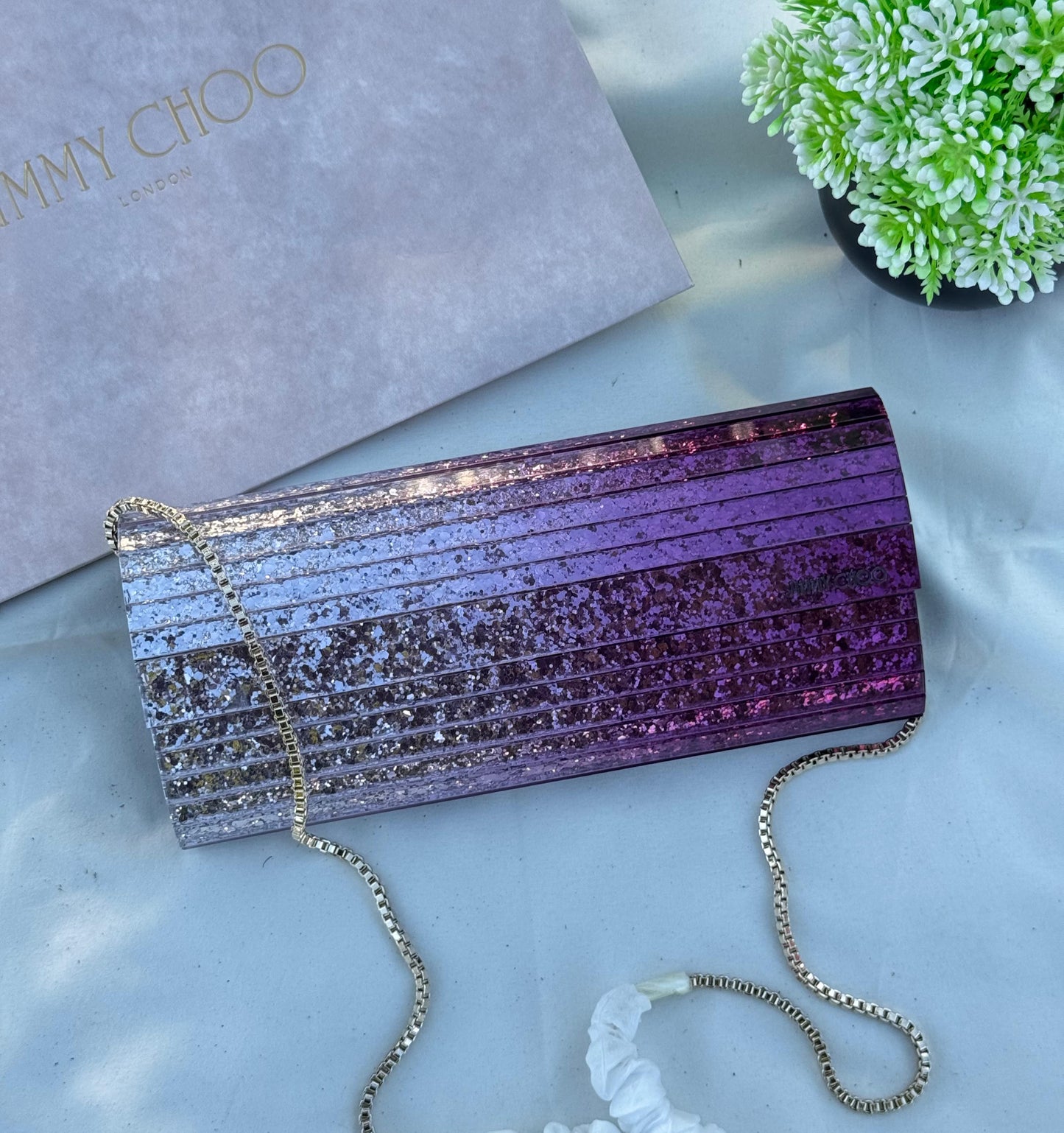JIMMY CHOO Clutch Bag Glitter Plexi Super master Quality with box and dust bag Size 24 cm