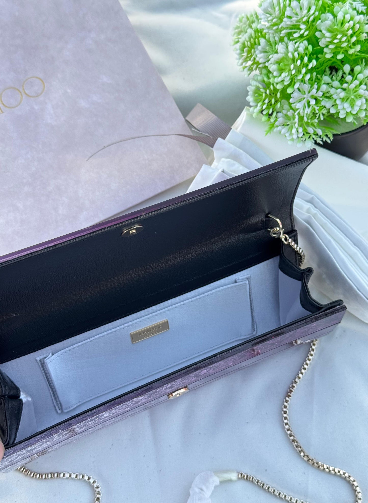 JIMMY CHOO Clutch Bag Glitter Plexi Super master Quality with box and dust bag Size 24 cm