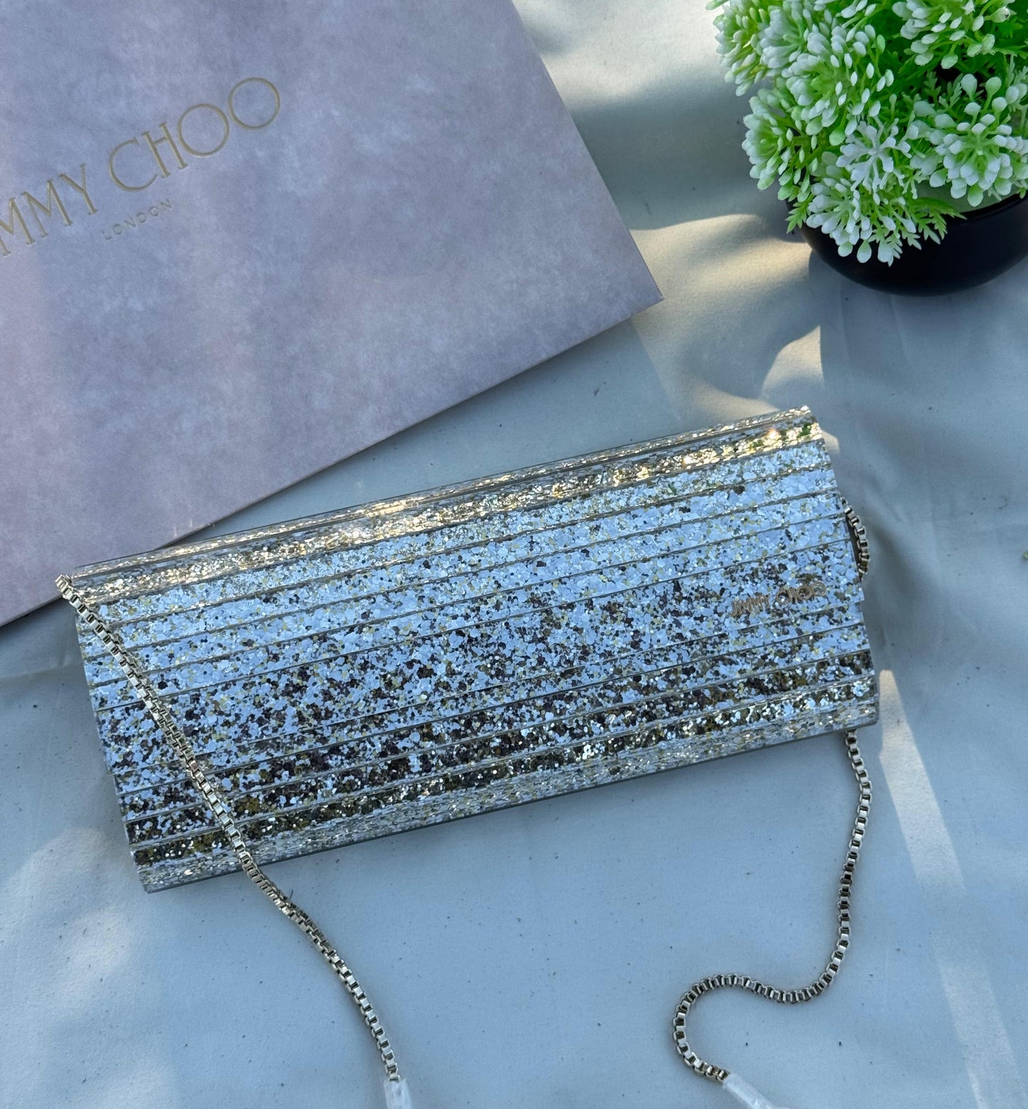 JIMMY CHOO Clutch Bag Glitter Plexi Super master Quality with box and dust bag Size 24 cm