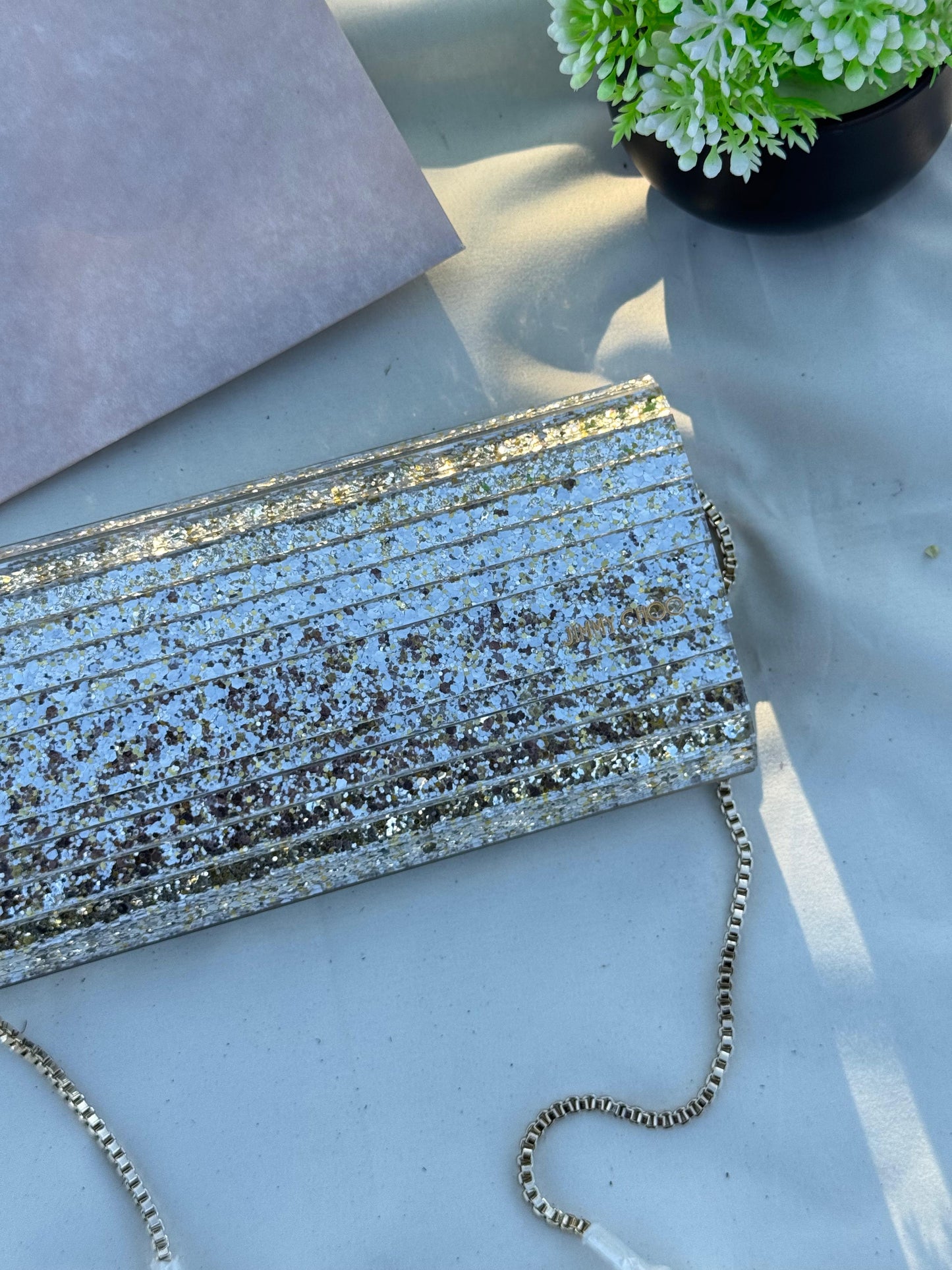 JIMMY CHOO Clutch Bag Glitter Plexi Super master Quality with box and dust bag Size 24 cm