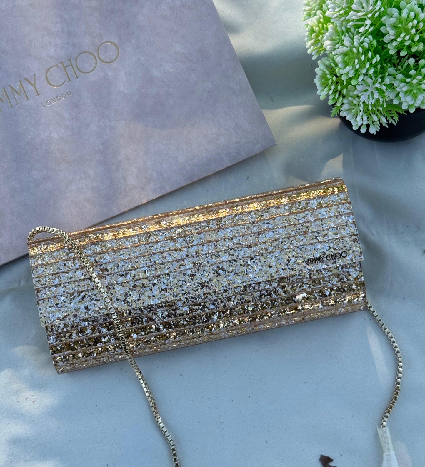JIMMY CHOO Clutch Bag Glitter Plexi Super master Quality with box and dust bag Size 24 cm