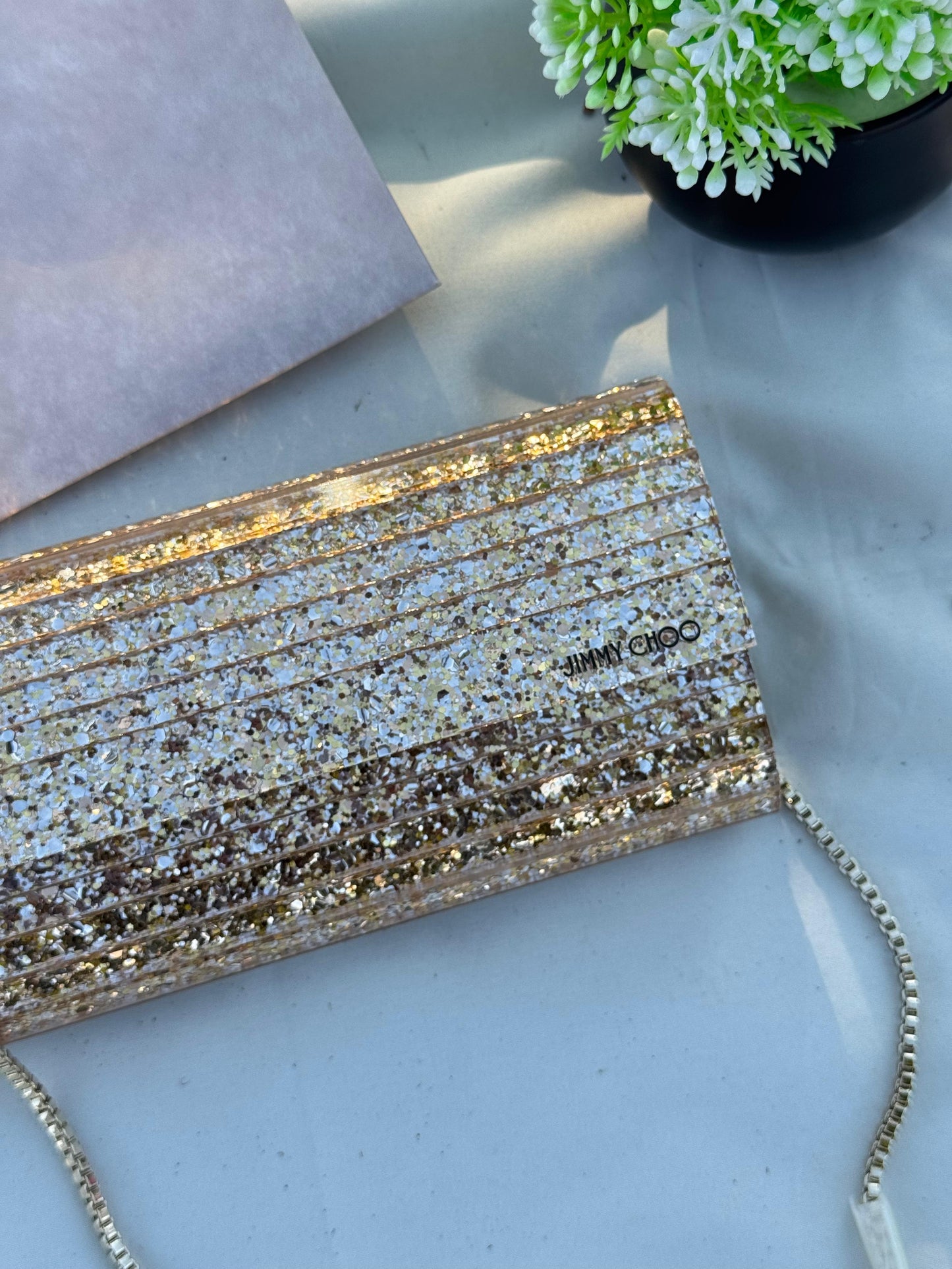 JIMMY CHOO Clutch Bag Glitter Plexi Super master Quality with box and dust bag Size 24 cm