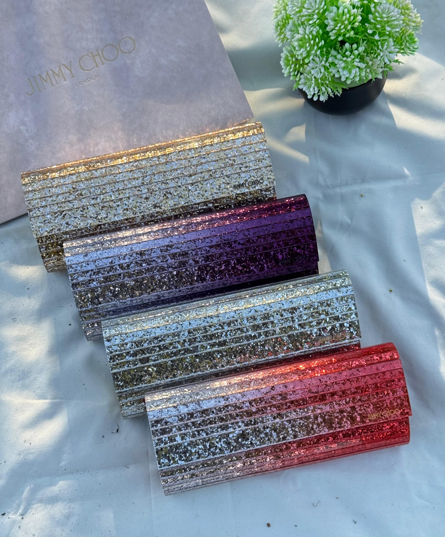 JIMMY CHOO Clutch Bag Glitter Plexi Super master Quality with box and dust bag Size 24 cm
