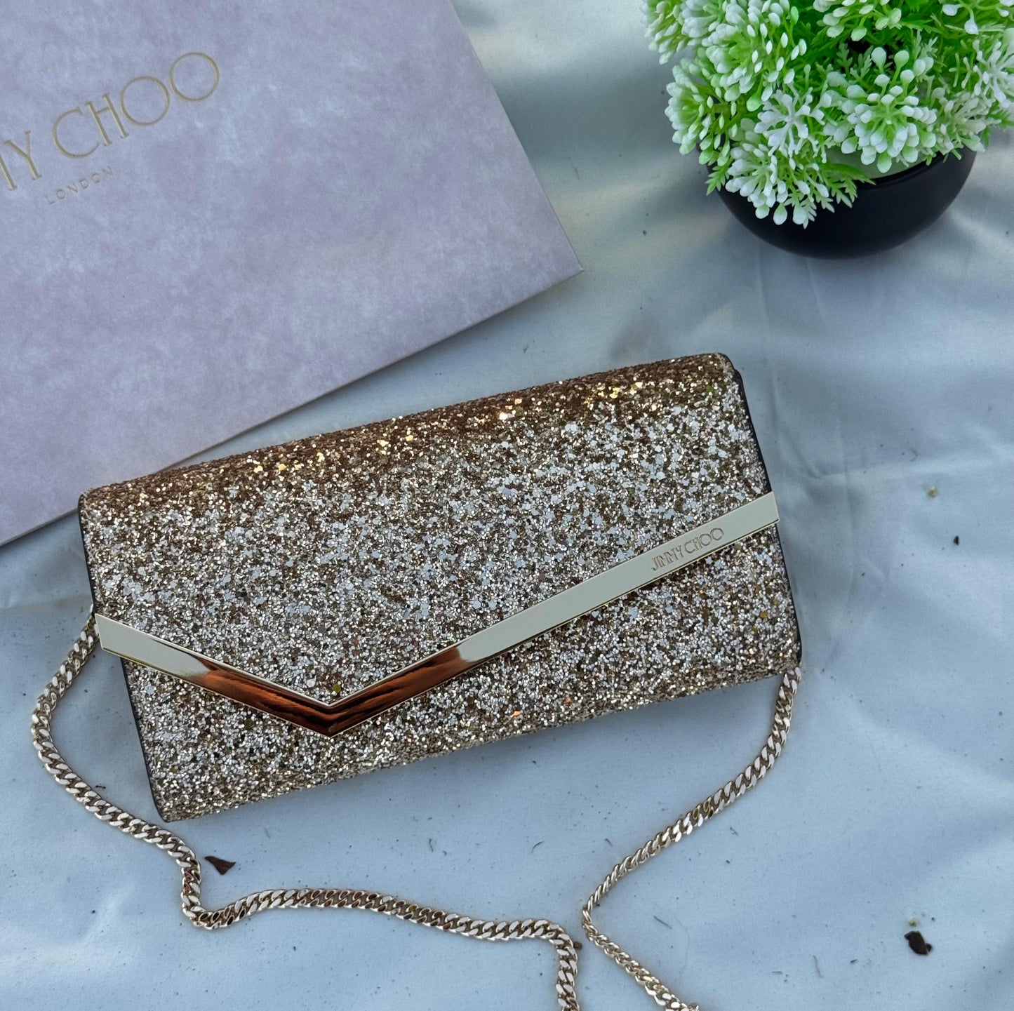 JIMMY CHOO Emmie Clutch Bag Glitter Super master Quality with box and dust bag Size 22 cm