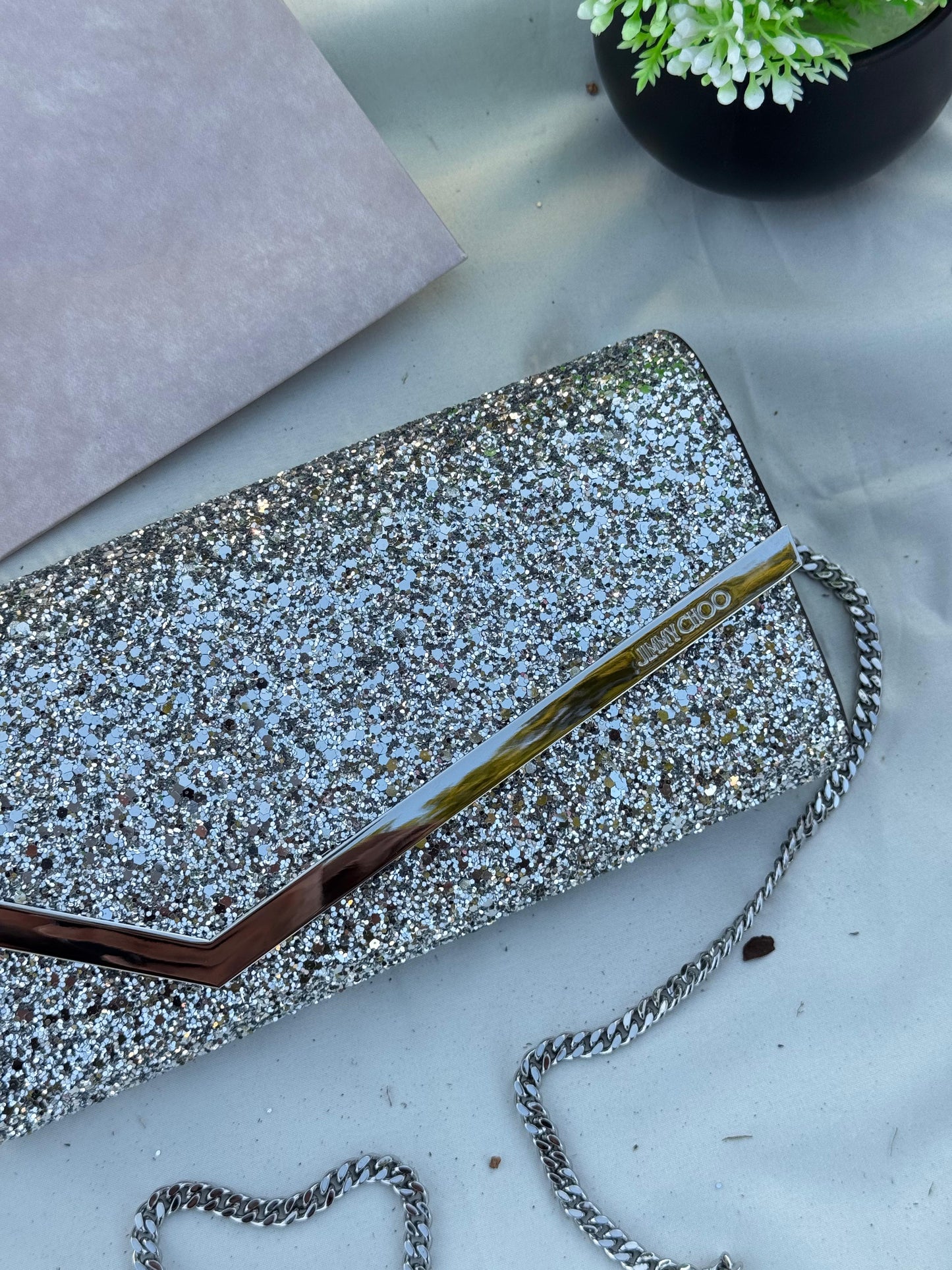 JIMMY CHOO Emmie Clutch Bag Glitter Super master Quality with box and dust bag Size 22 cm