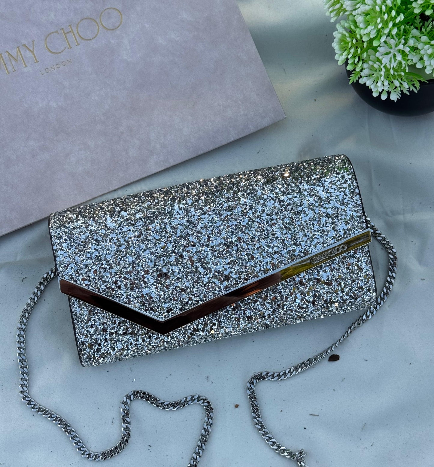 JIMMY CHOO Emmie Clutch Bag Glitter Super master Quality with box and dust bag Size 22 cm