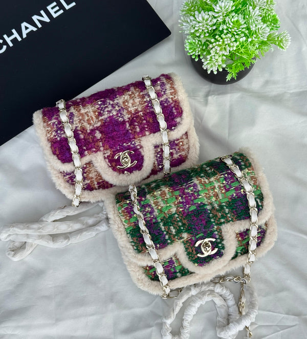 CHANEL FLAP Tweed  BAG Super master Quality with box and dust bag Size 19 Cm