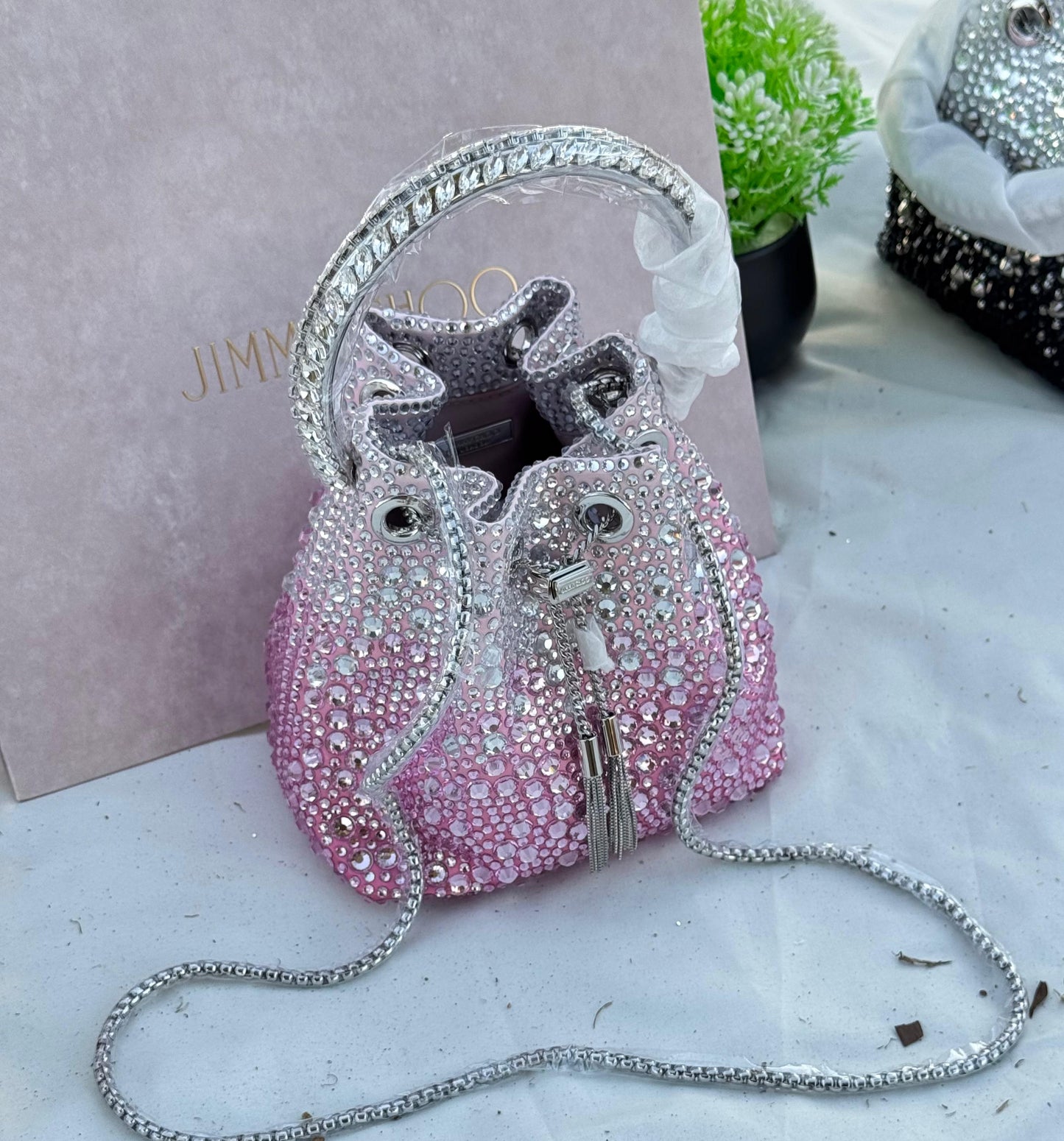 JIMMY CHOO Bon Bon top handle Crystal Super master Quality with box and dust bag Size 16 cm