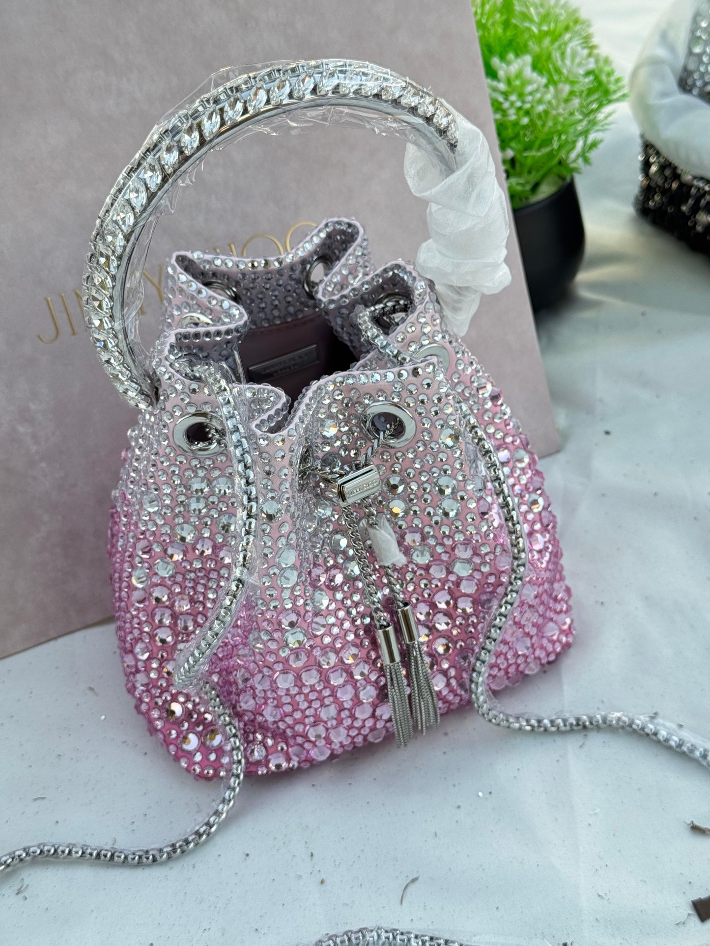 JIMMY CHOO Bon Bon top handle Crystal Super master Quality with box and dust bag Size 16 cm