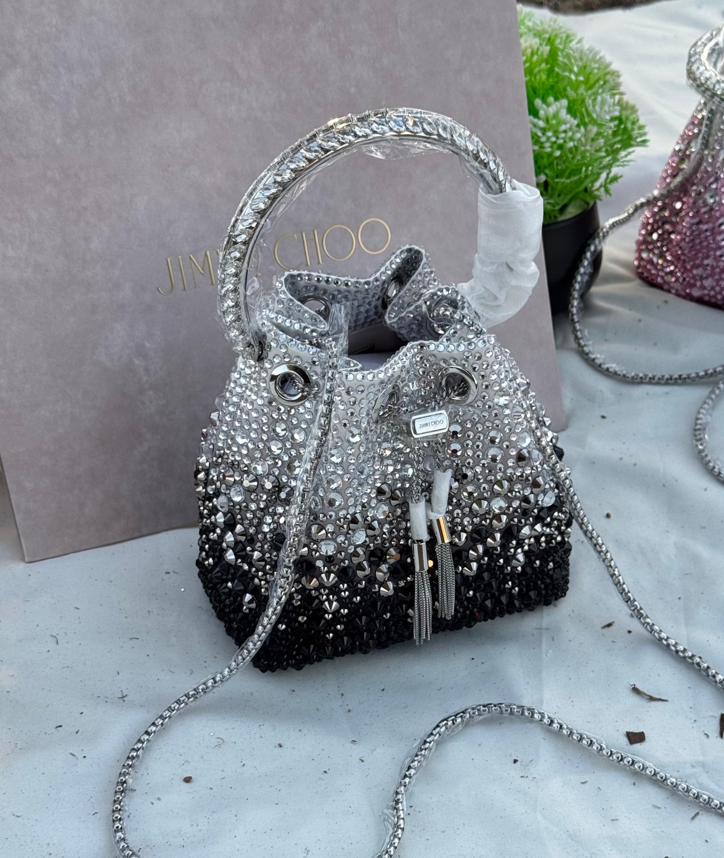 JIMMY CHOO Bon Bon top handle Crystal Super master Quality with box and dust bag Size 16 cm