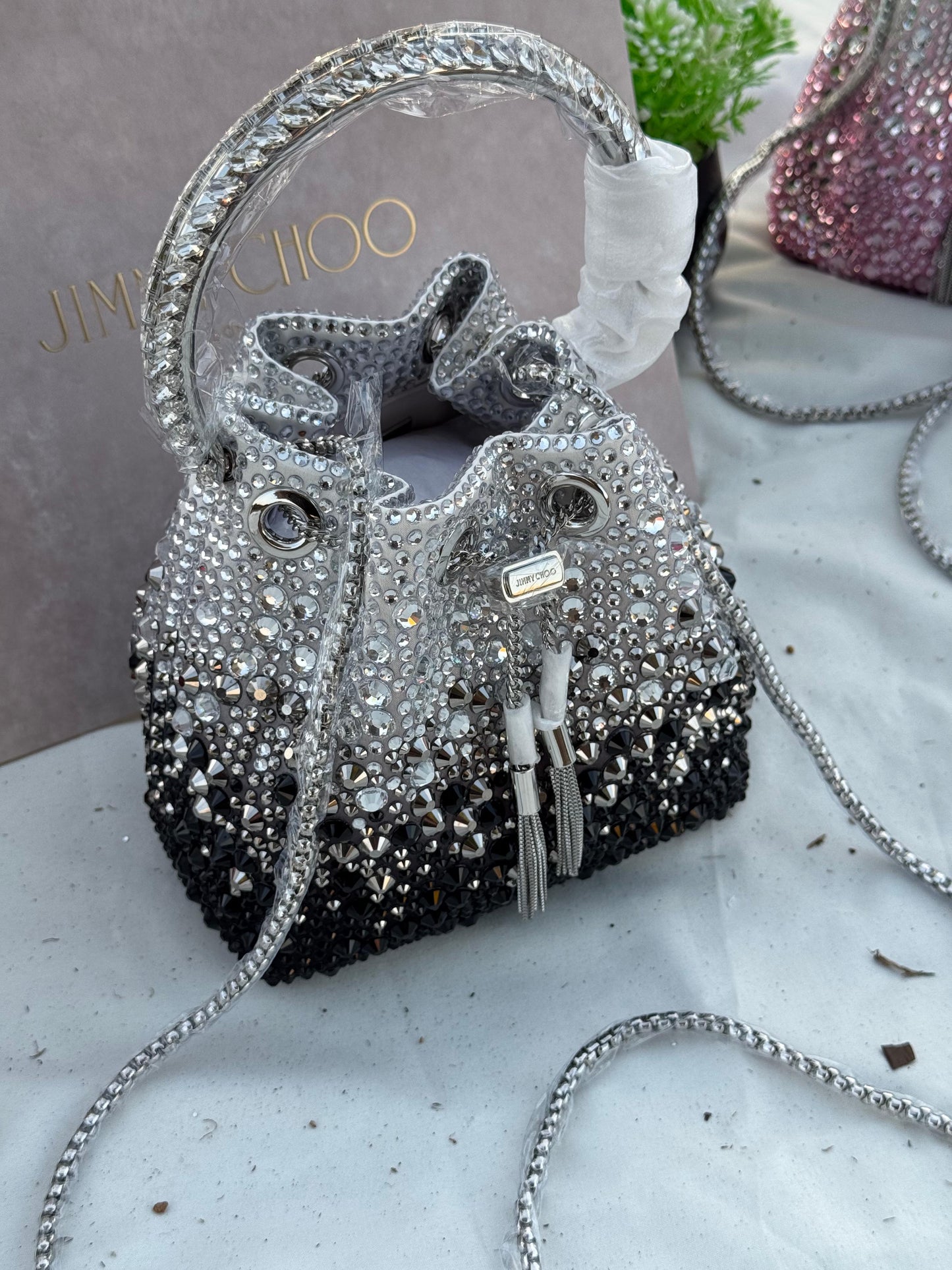 JIMMY CHOO Bon Bon top handle Crystal Super master Quality with box and dust bag Size 16 cm