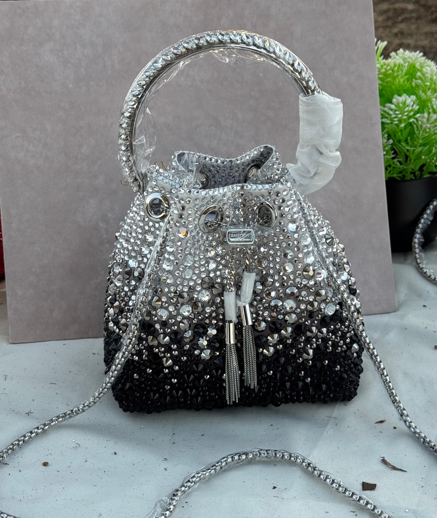 JIMMY CHOO Bon Bon top handle Crystal Super master Quality with box and dust bag Size 16 cm